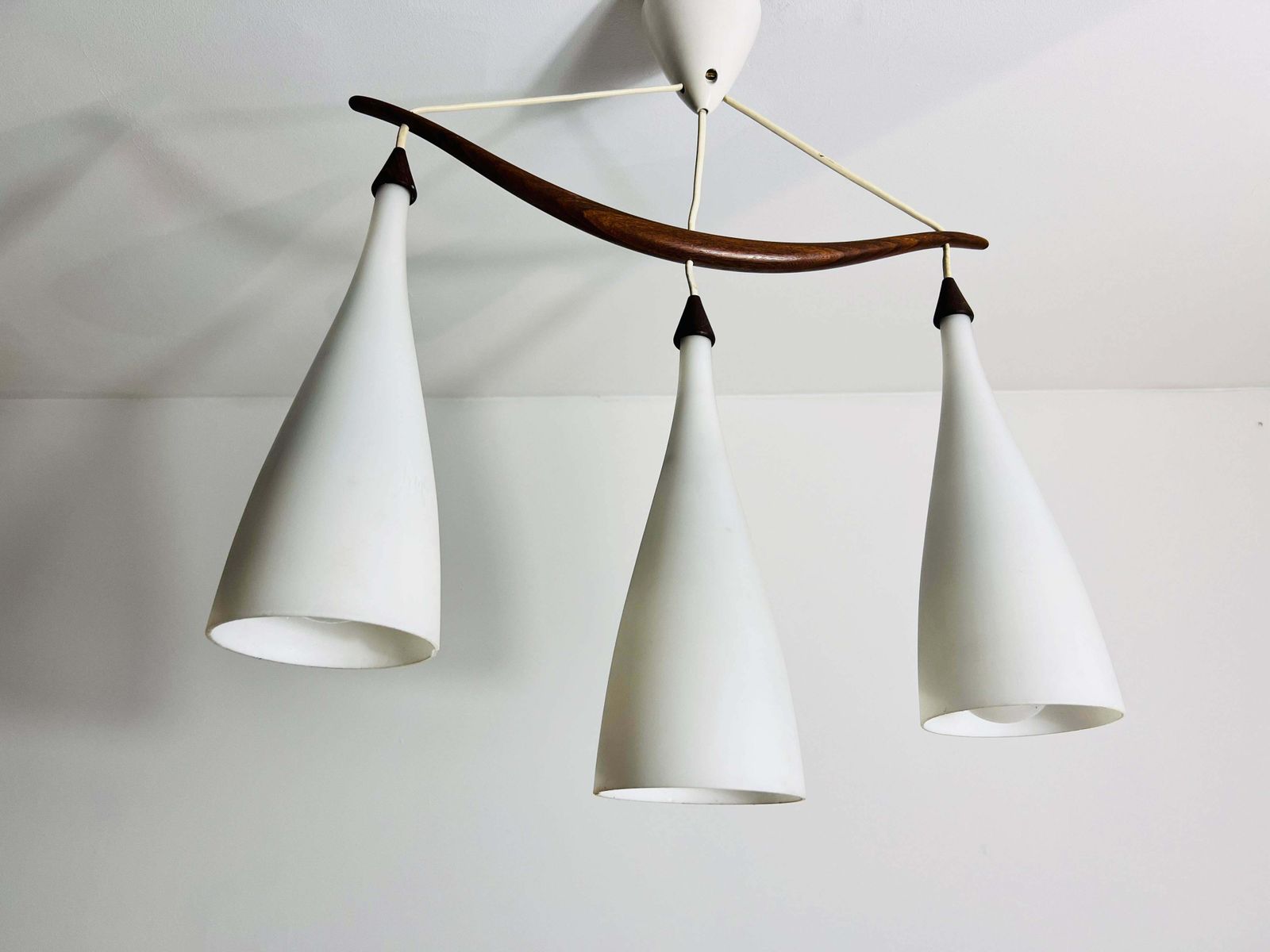 Teak And Opal Glass Pendant Lamp By Uno & östen Kristiansson For Luxus Sweden photo 1135.0