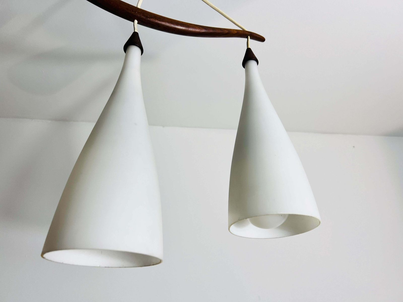 Teak And Opal Glass Pendant Lamp By Uno & östen Kristiansson For Luxus Sweden photo buy