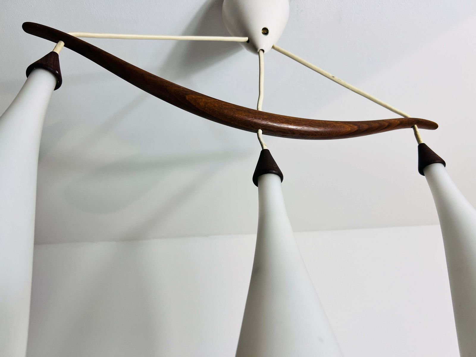 Teak And Opal Glass Pendant Lamp By Uno & östen Kristiansson For Luxus Sweden photo vintage