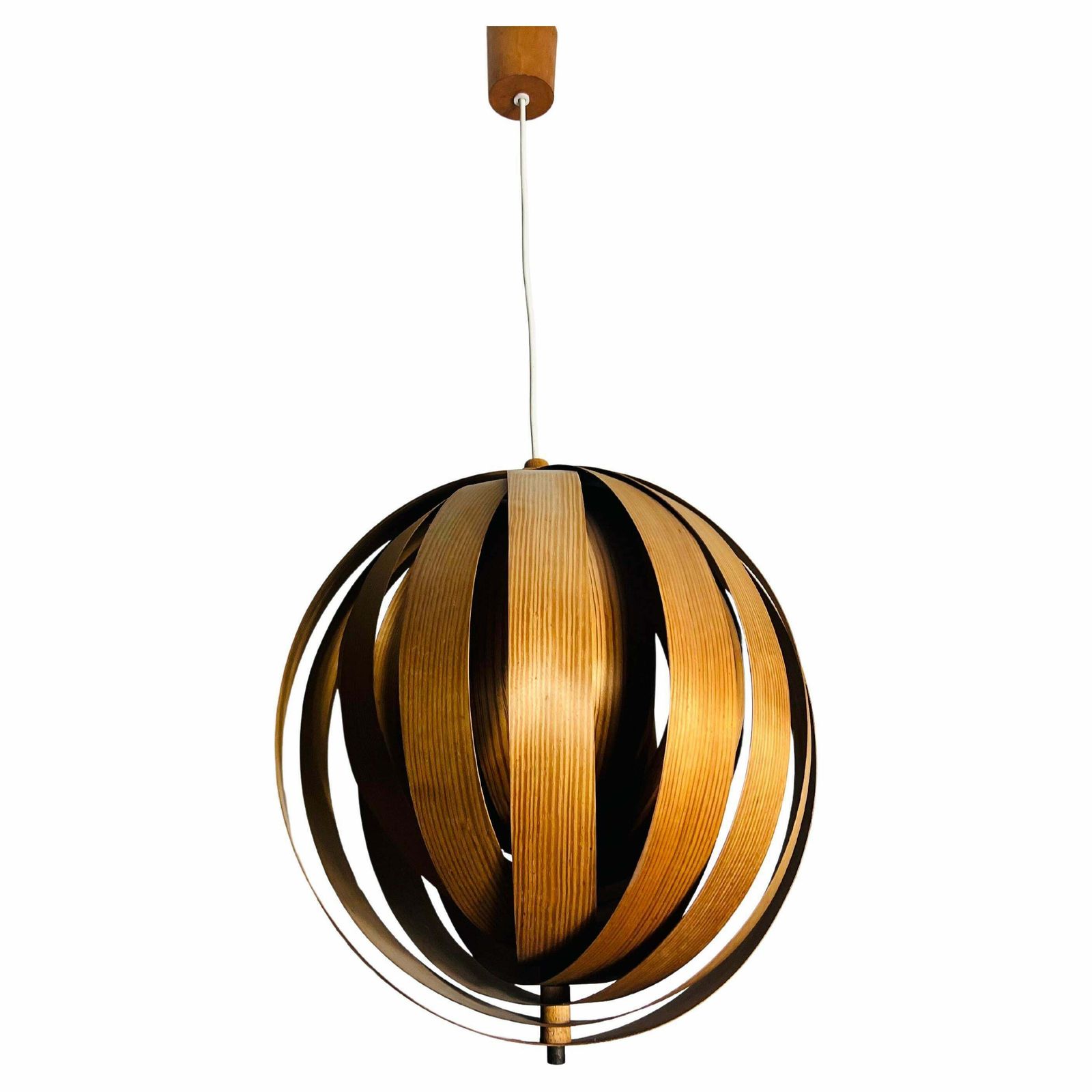 Mid Century Wooden Pendant Lamp By Hans Agne Jakobsson, Sweden, 1960s