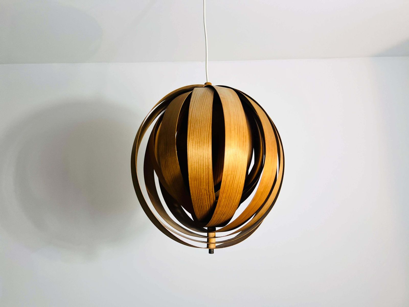 Mid Century Wooden Pendant Lamp By Hans Agne Jakobsson, Sweden, 1960s photo Lighting