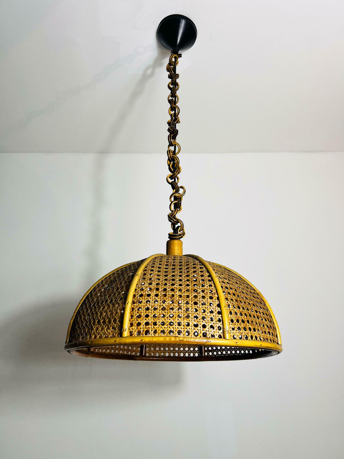 Midcentury Wooden Bamboo Pendant Lamp, Italy, 1960s photo furniture