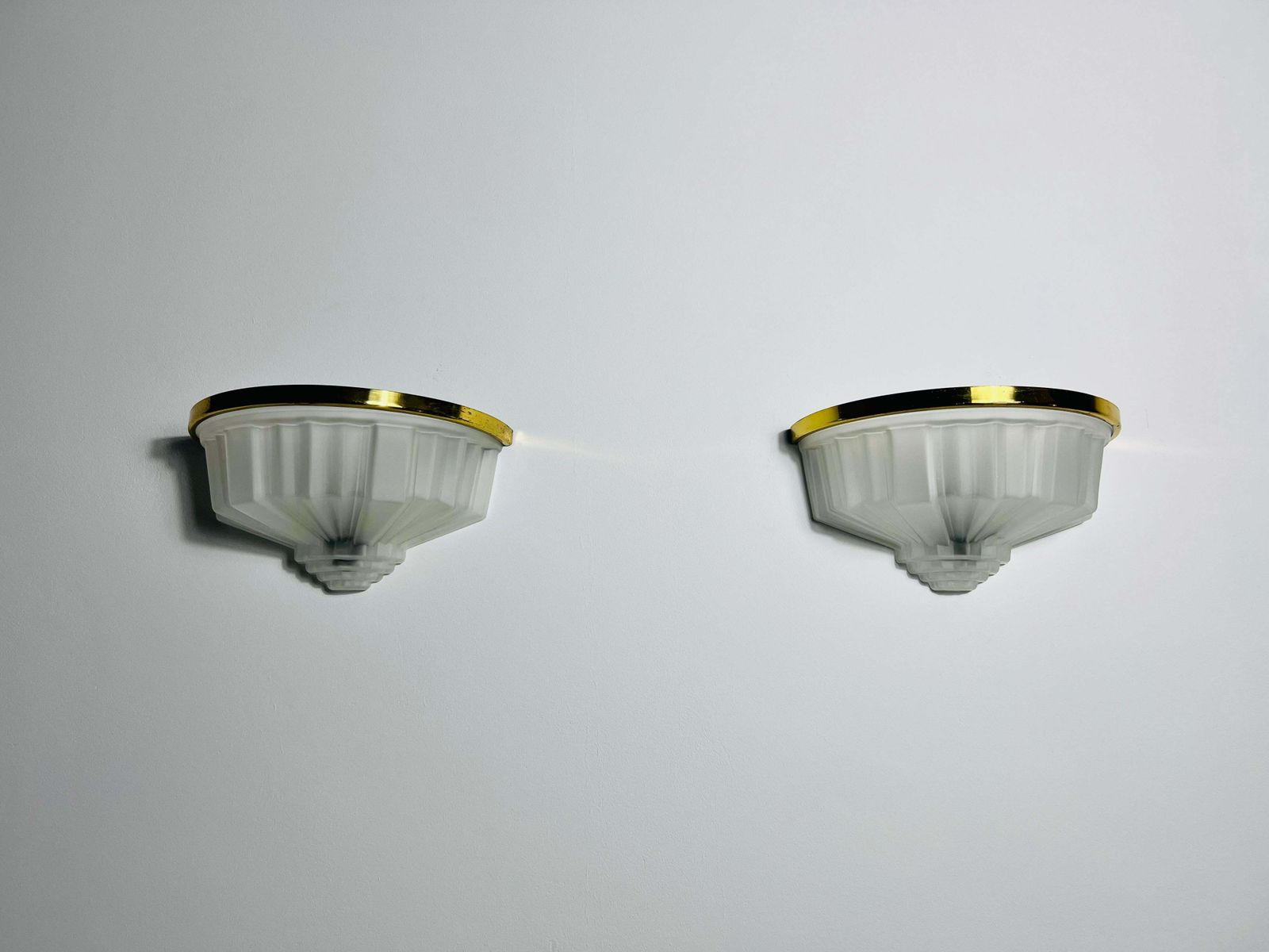 Pair Of French Brass And Aluminium Art Deco Sconces, France, 1940s photo Lighting