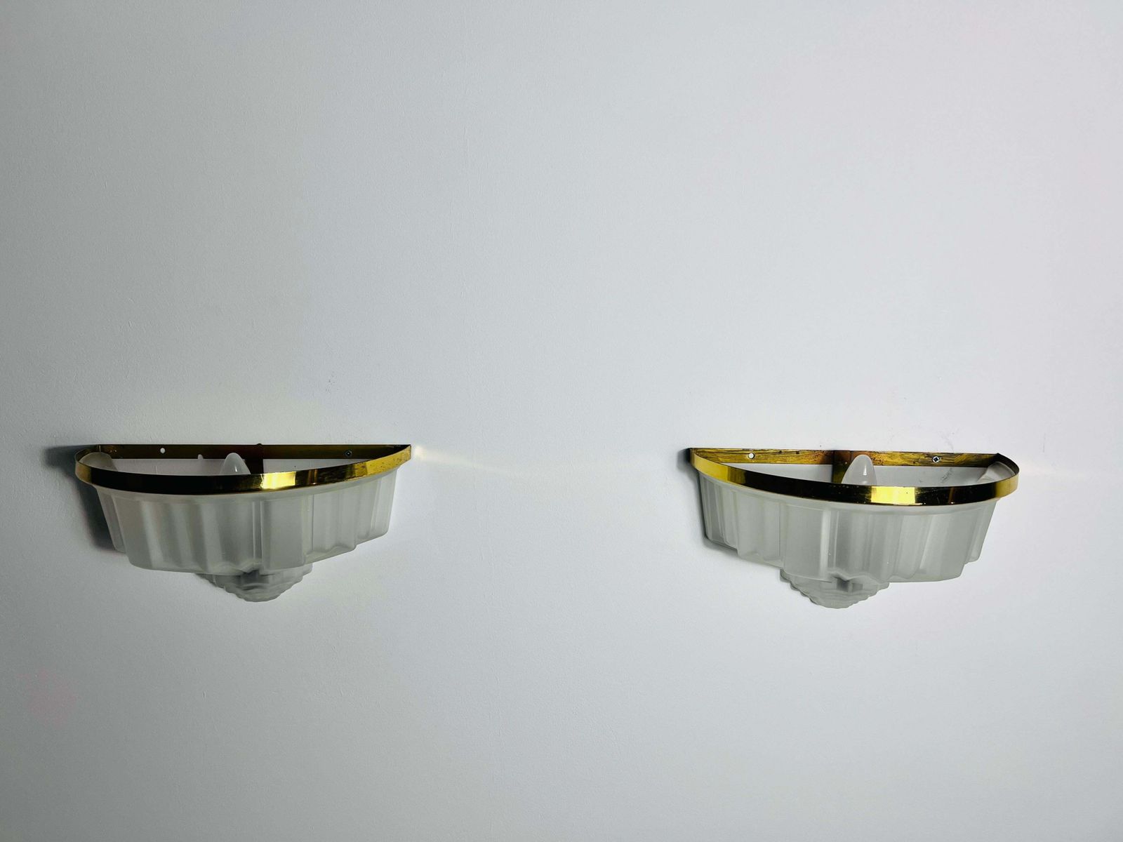 Pair Of French Brass And Aluminium Art Deco Sconces, France, 1940s photo vinterior