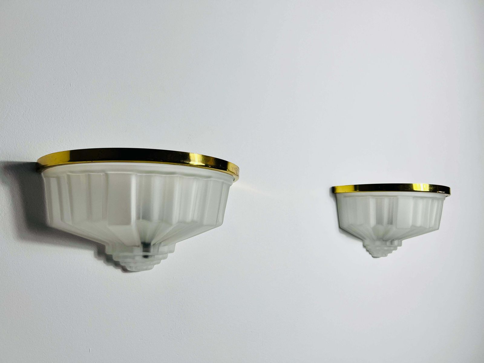 photo furniture Pair Of French Brass And Aluminium Art Deco Sconces, France, 1940s