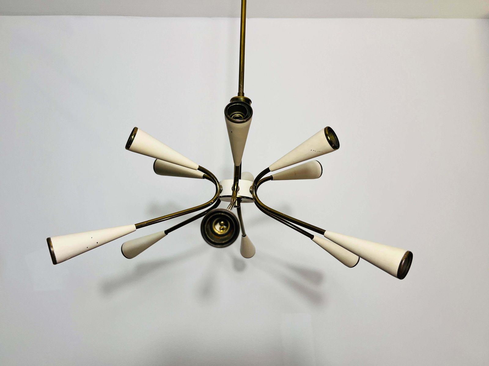 Lighting 1 Of 2 Mid Century Brass 12 Arm Sputnik Chandelier, 1950s, Italy photo