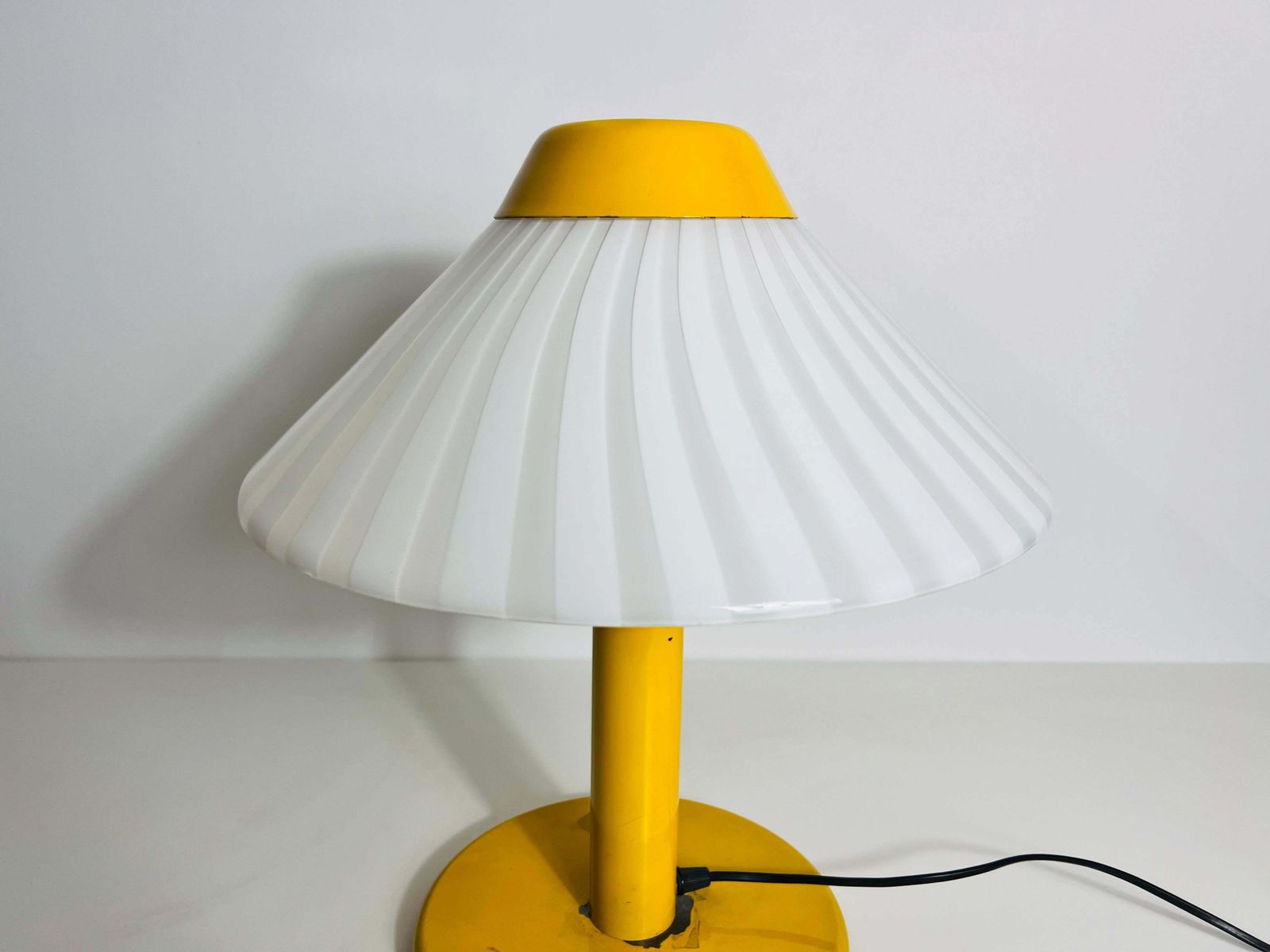 Heavy Yellow Metal And Glass Table Lamp, 1960s, Italy photo buy