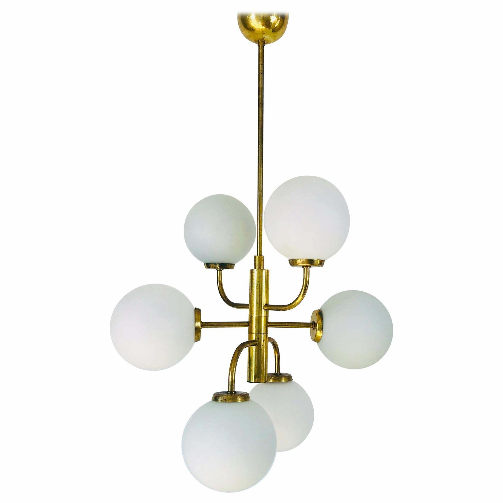 Exceptional Mid Century Modern Brass Kaiser 6 Arm Space Age Chandelier, 1960s