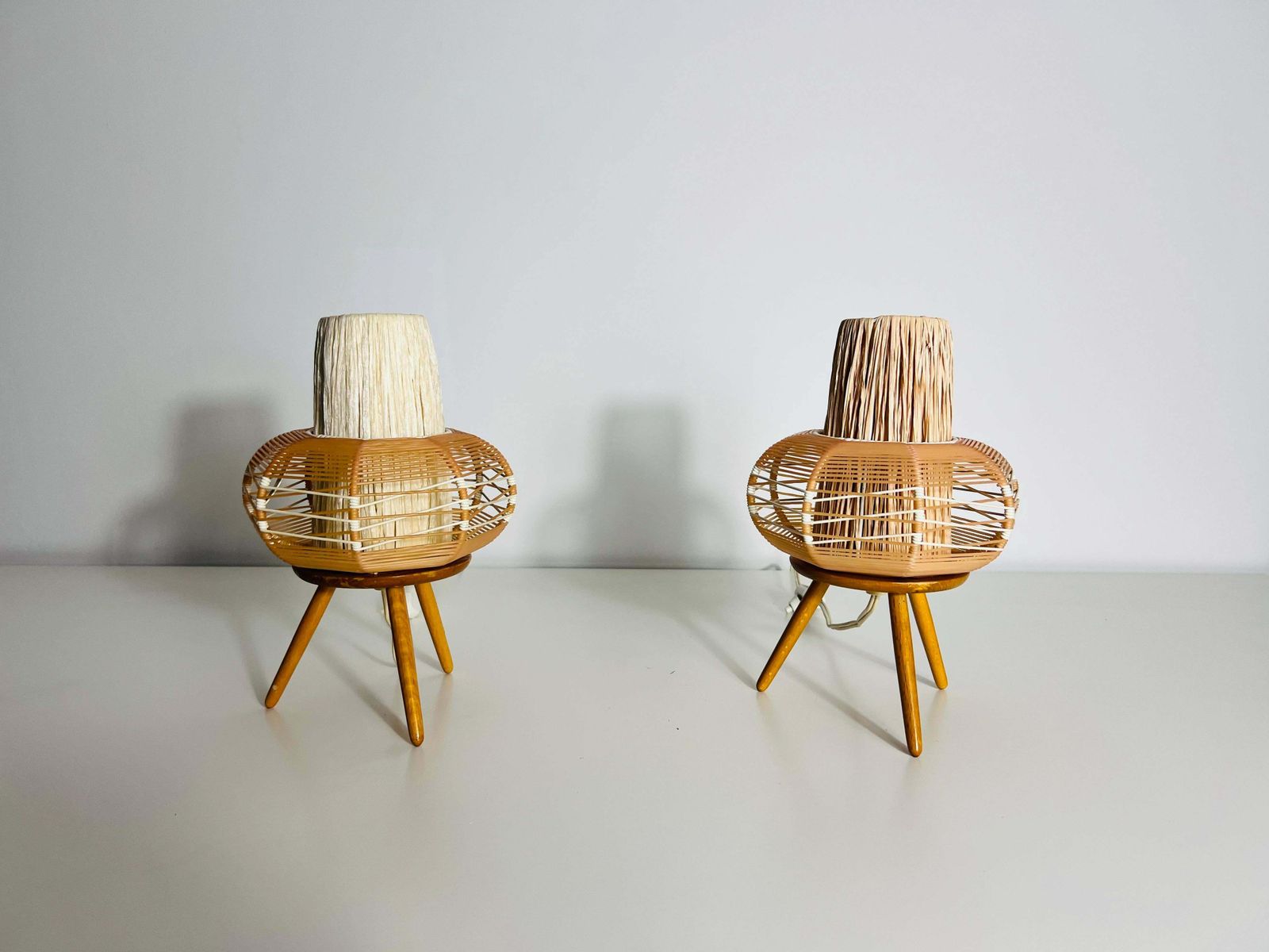 Pair Of Wooden Table Lamps, Circa 1970 photo furniture