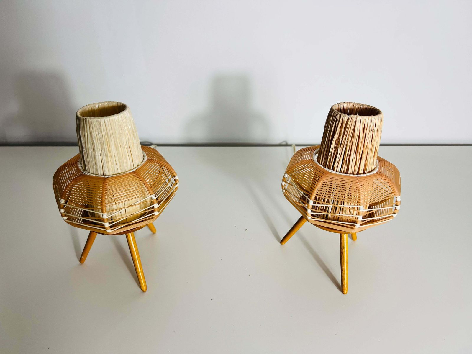 Pair Of Wooden Table Lamps, Circa 1970 photo vinterior