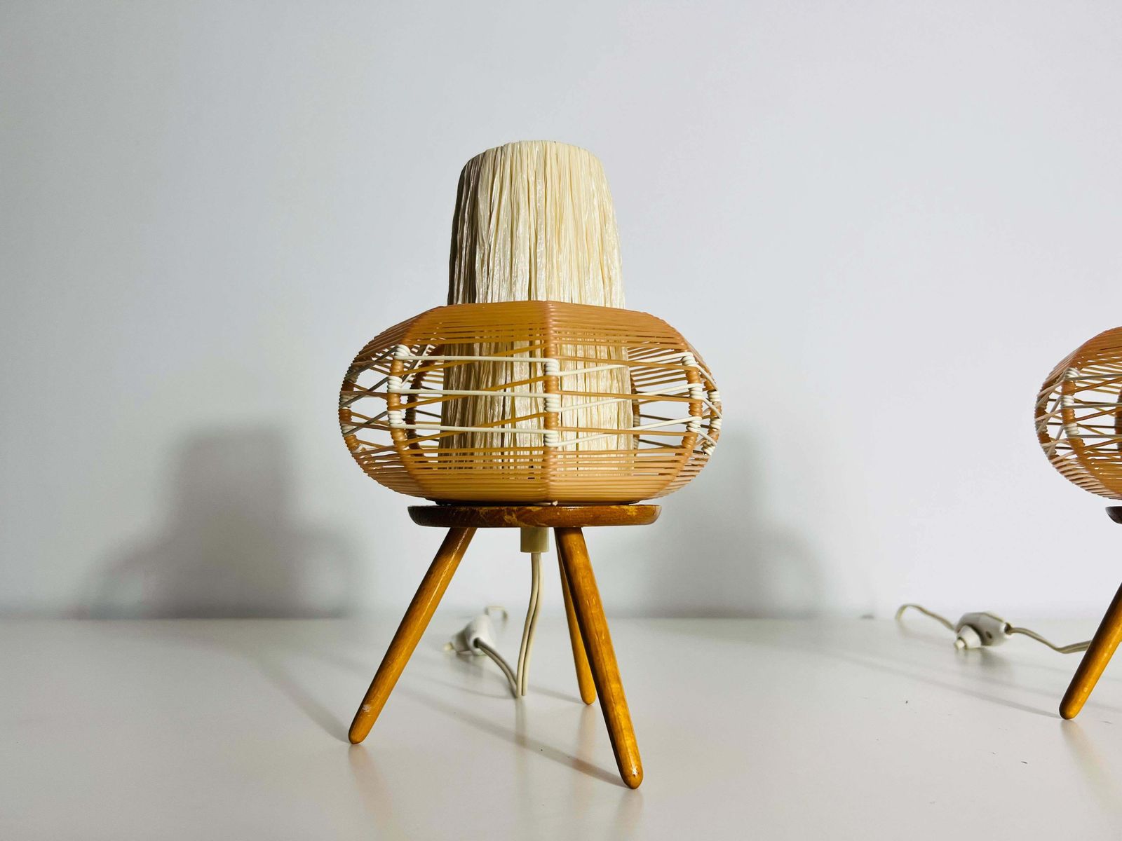 photo furniture Pair Of Wooden Table Lamps, Circa 1970