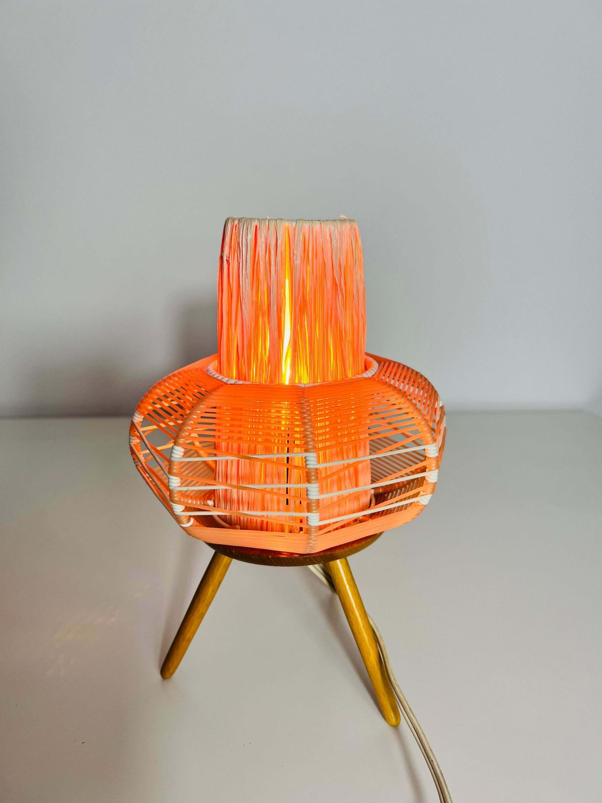 Lighting Pair Of Wooden Table Lamps, Circa 1970 photo
