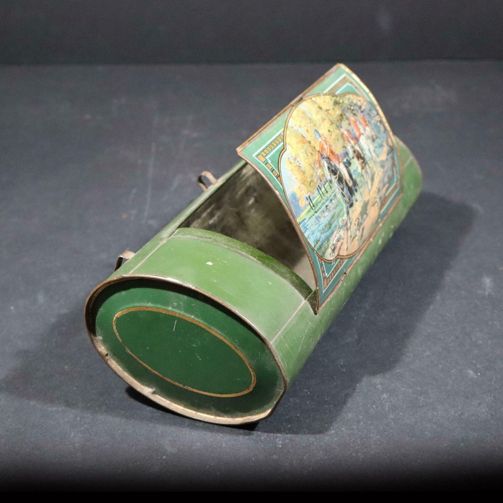 Antique French Tin Botanical Vasculum, Plant Specimen Storage Bag Embossed Tin Box photo 315.0