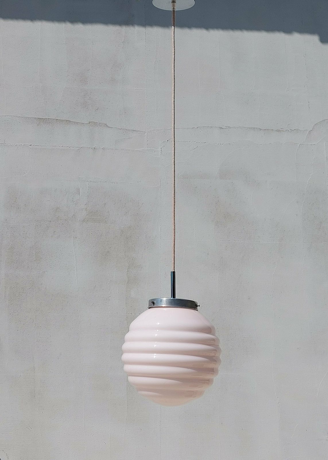 photo for sale Art Deco Chandelier / Art Deco/ Art Deco Pendant Light/Soft Pink Sphere Globe/ Vintage Italian Lighting /Vintage Ceiling Lamp / Italy /50's
