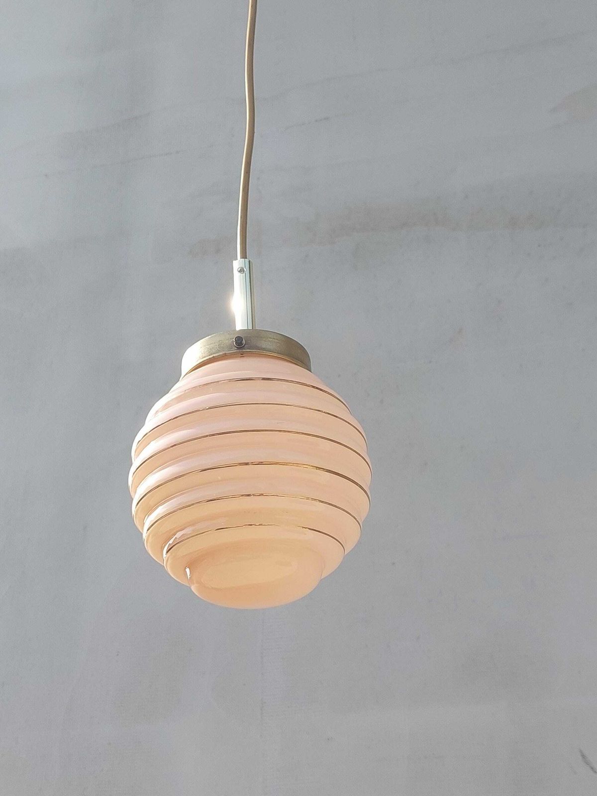 Art Deco Chandelier / Art Deco/ Art Deco Pendant Light/Soft Pink Sphere Globe/ Vintage Italian Lighting /Vintage Ceiling Lamp / Italy /50's photo 231.0