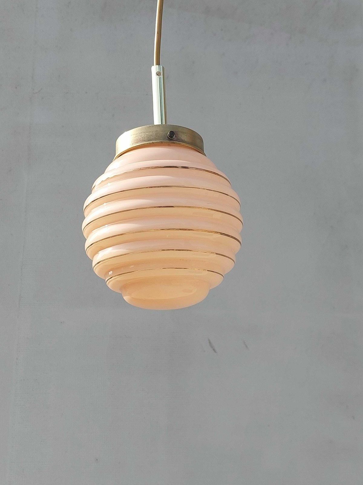 Art Deco Chandelier / Art Deco/ Art Deco Pendant Light/Soft Pink Sphere Globe/ Vintage Italian Lighting /Vintage Ceiling Lamp / Italy /50's photo buy
