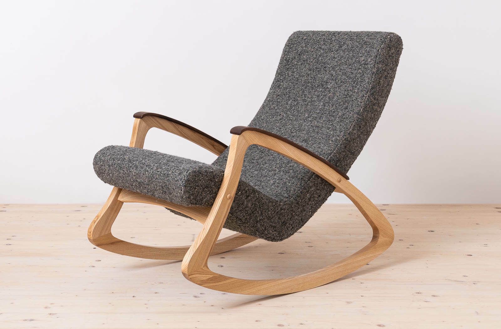 Vintage Rocking Chair, Czechoslovakia, 1950s, Reupholstered In Charcoal Grey Boucle photo Furniture