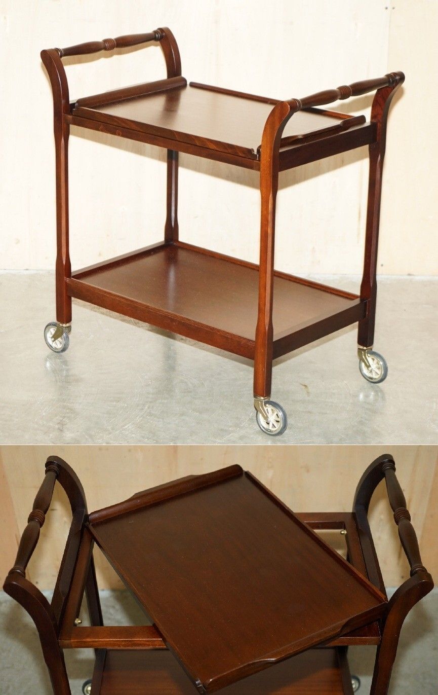 Vintage Mid Century Modern Cir 1970's Mahogany Trolley Table With Removable Tray