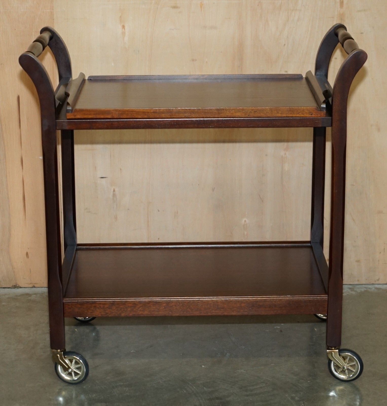 Furniture Vintage Mid Century Modern Cir 1970's Mahogany Trolley Table With Removable Tray photo