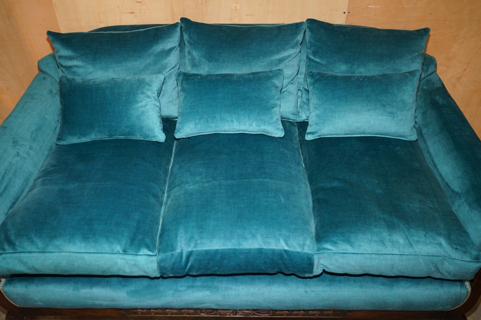 Restored Antique Circa 1900 Blue Velvet Claw & Ball Feet Sofa & Armchair Suite photo vinterior