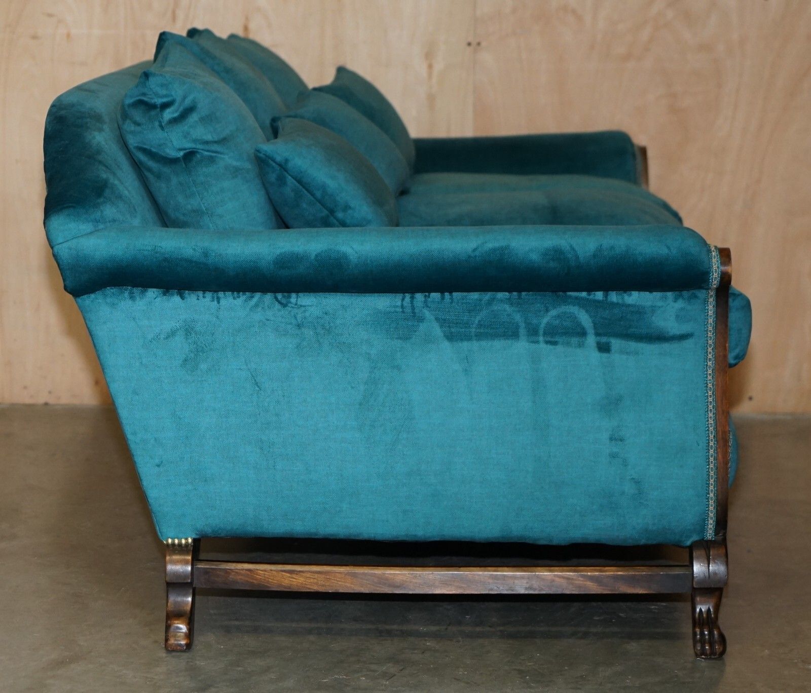 Restored Antique Circa 1900 Blue Velvet Claw & Ball Feet Sofa & Armchair Suite photo buy