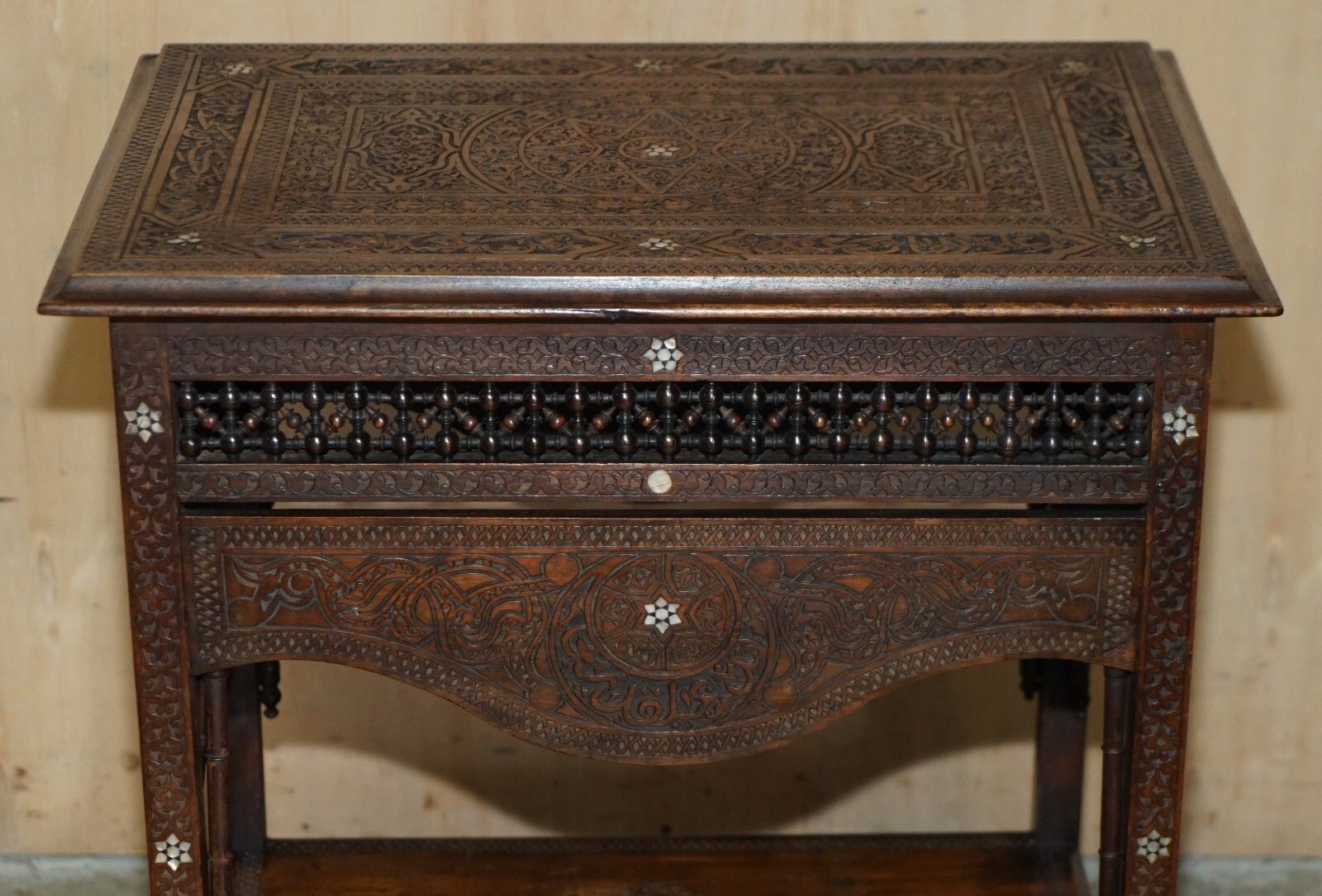 Antique Moroccan Hand Carved Liberty's London Mother Of Pearl Silver Tea Table photo Furniture
