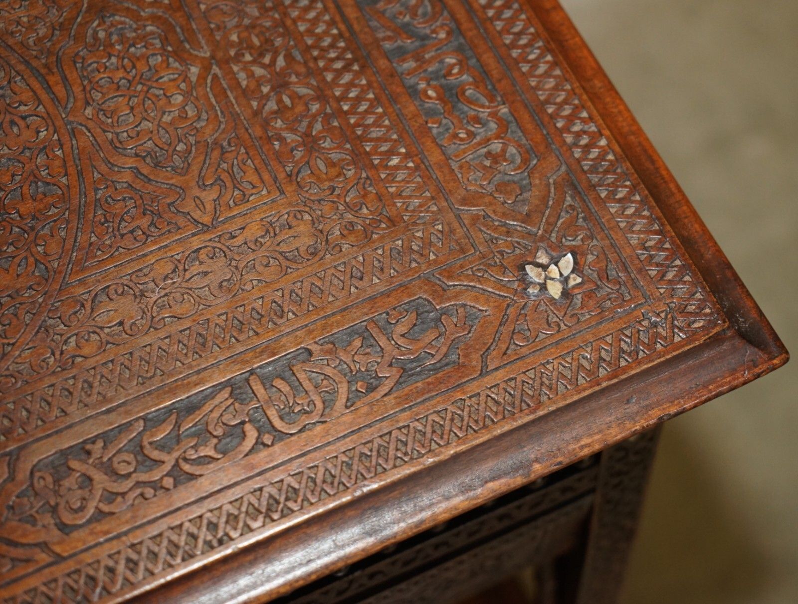 photo furniture Antique Moroccan Hand Carved Liberty's London Mother Of Pearl Silver Tea Table