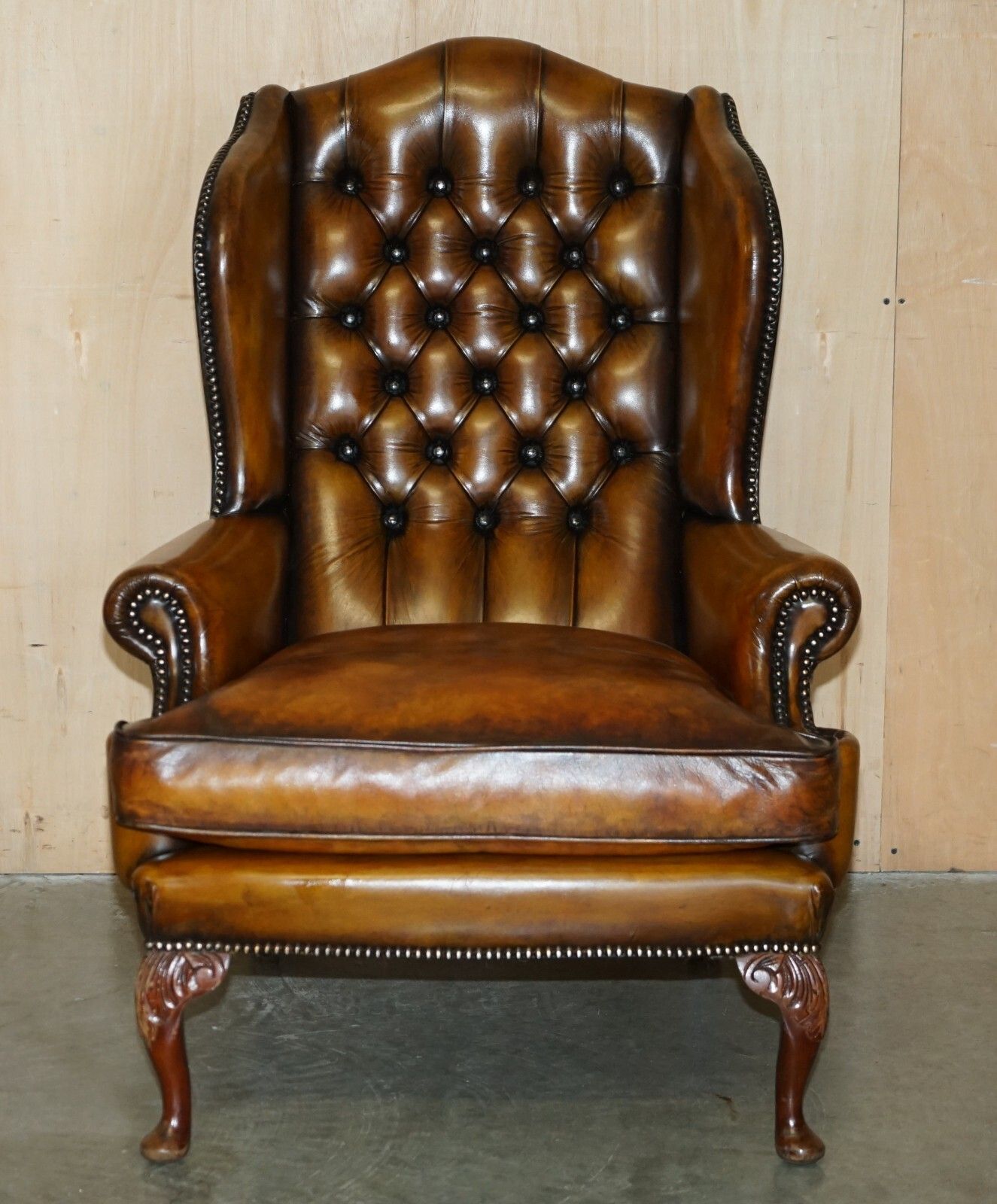 Fine Restored William Morris Chesterfield Tufted Wingback Brown Leather Armchair photo furniture