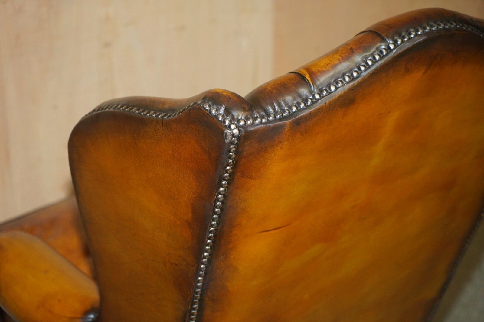 photo buy Fine Restored William Morris Chesterfield Tufted Wingback Brown Leather Armchair