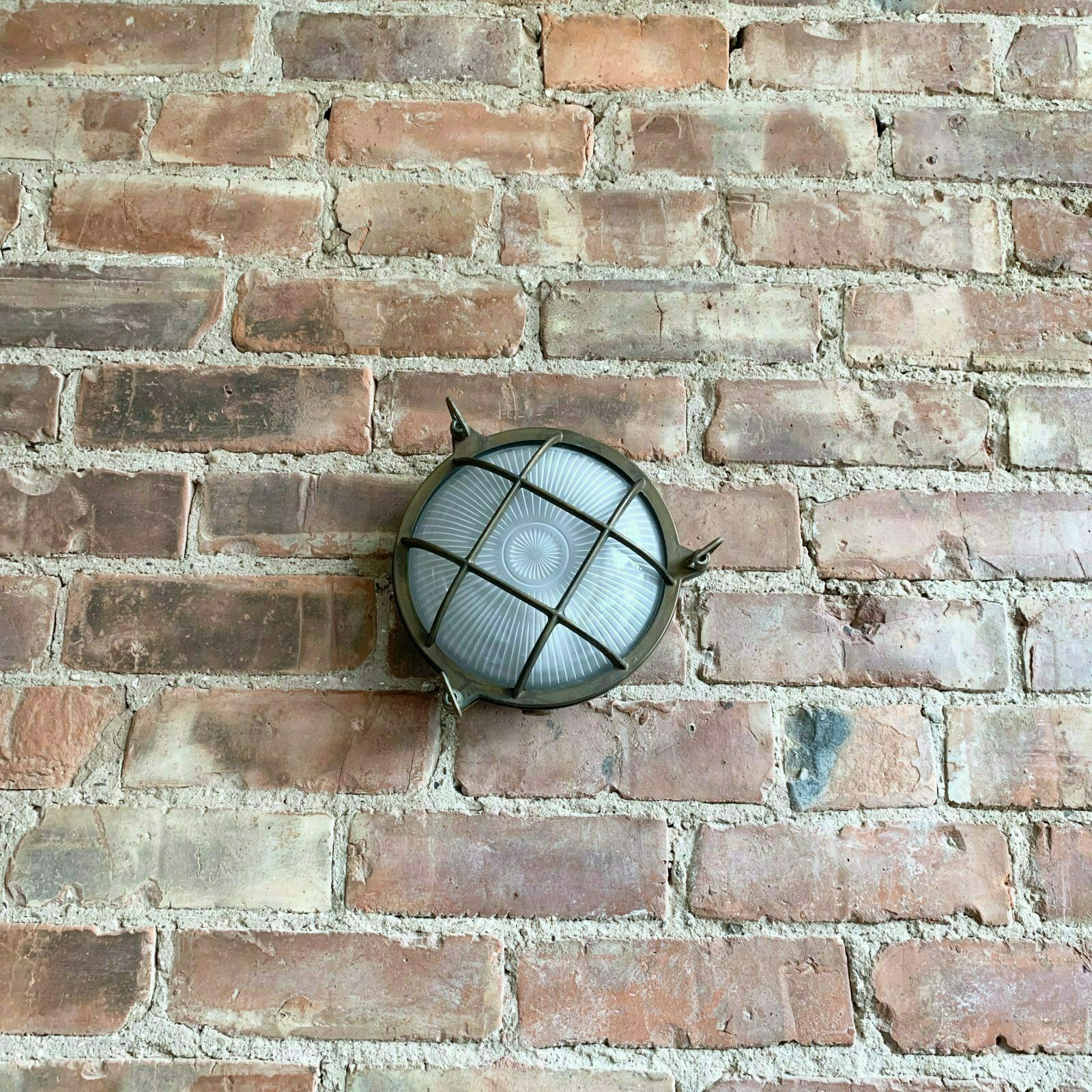 Contemporary Large Aged Brass Round Bulk Head Wall Light photo furniture