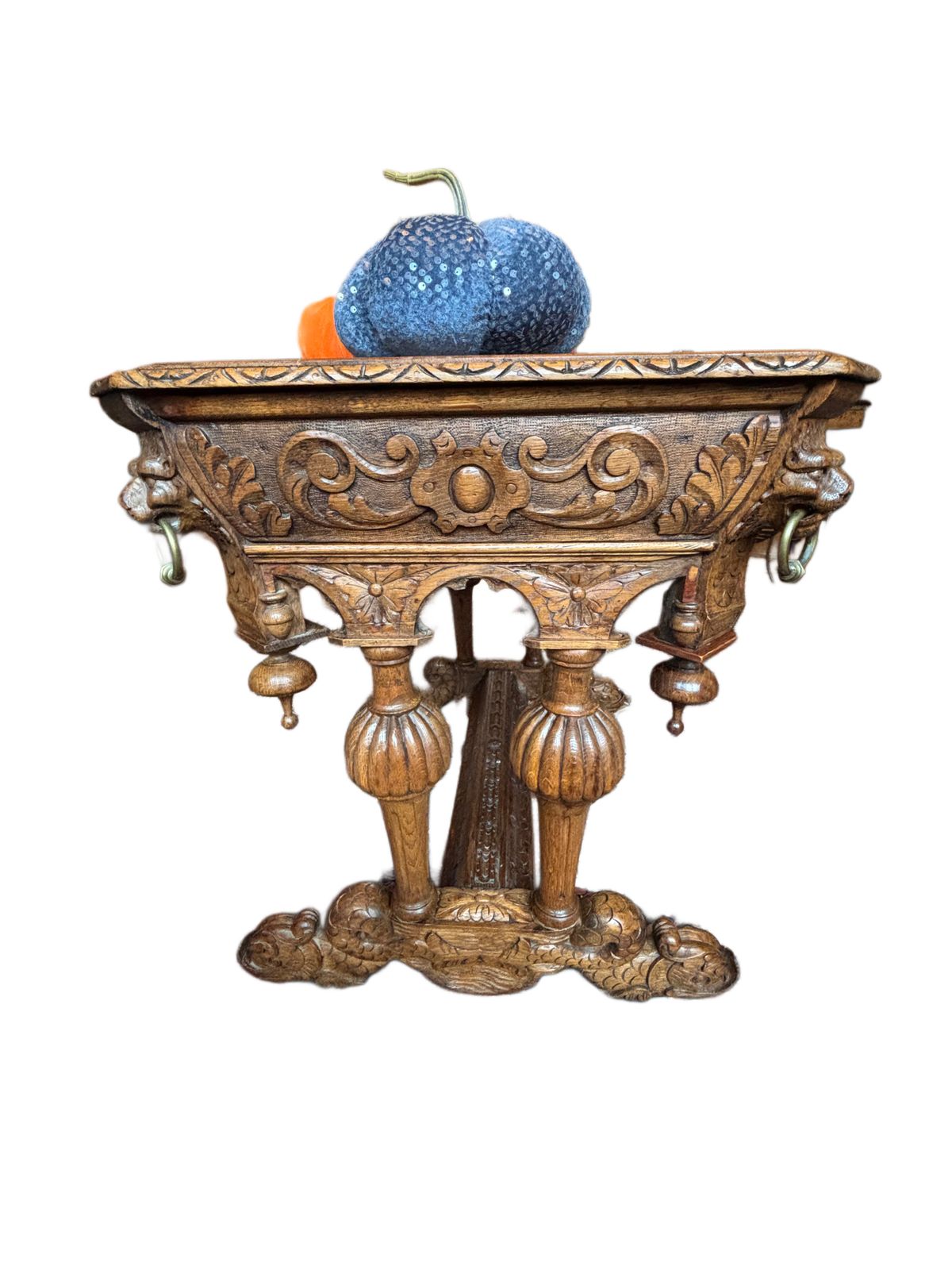 Flemish Carved Oak Dolphin And Lion Table photo vinterior
