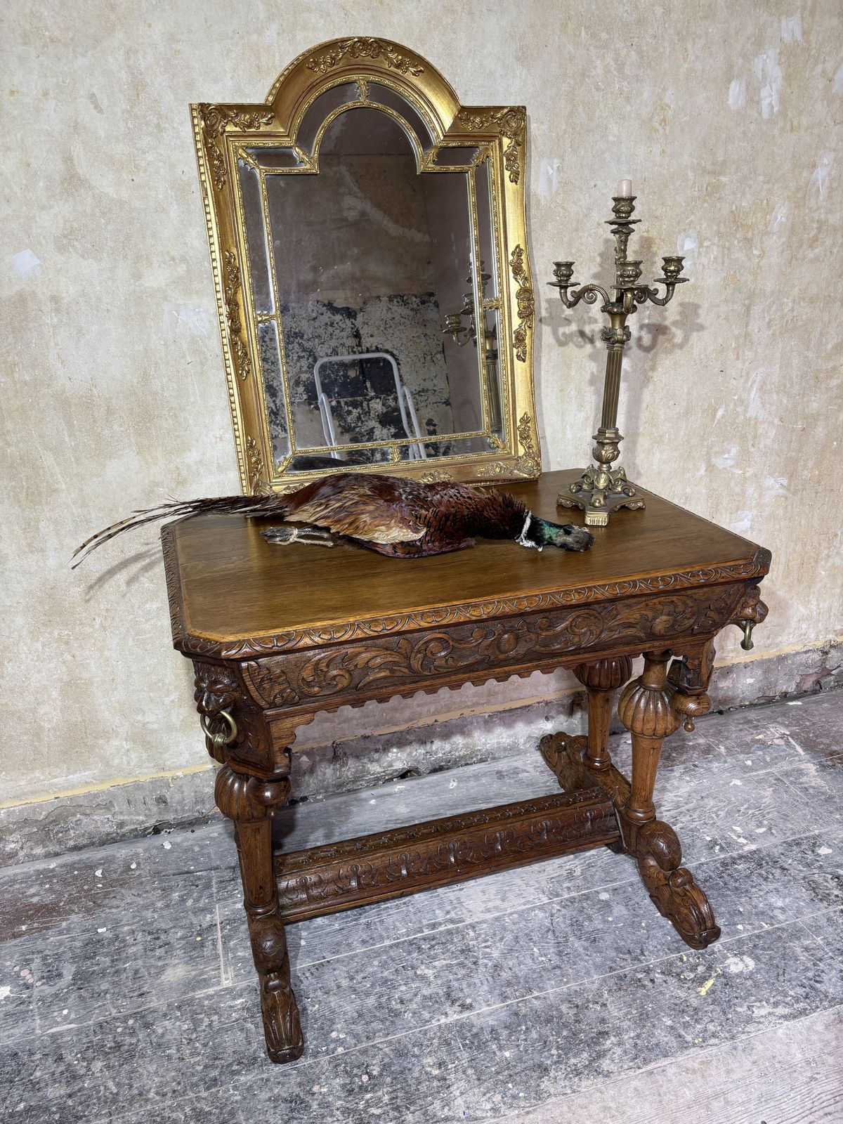 Flemish Carved Oak Dolphin And Lion Table photo buy