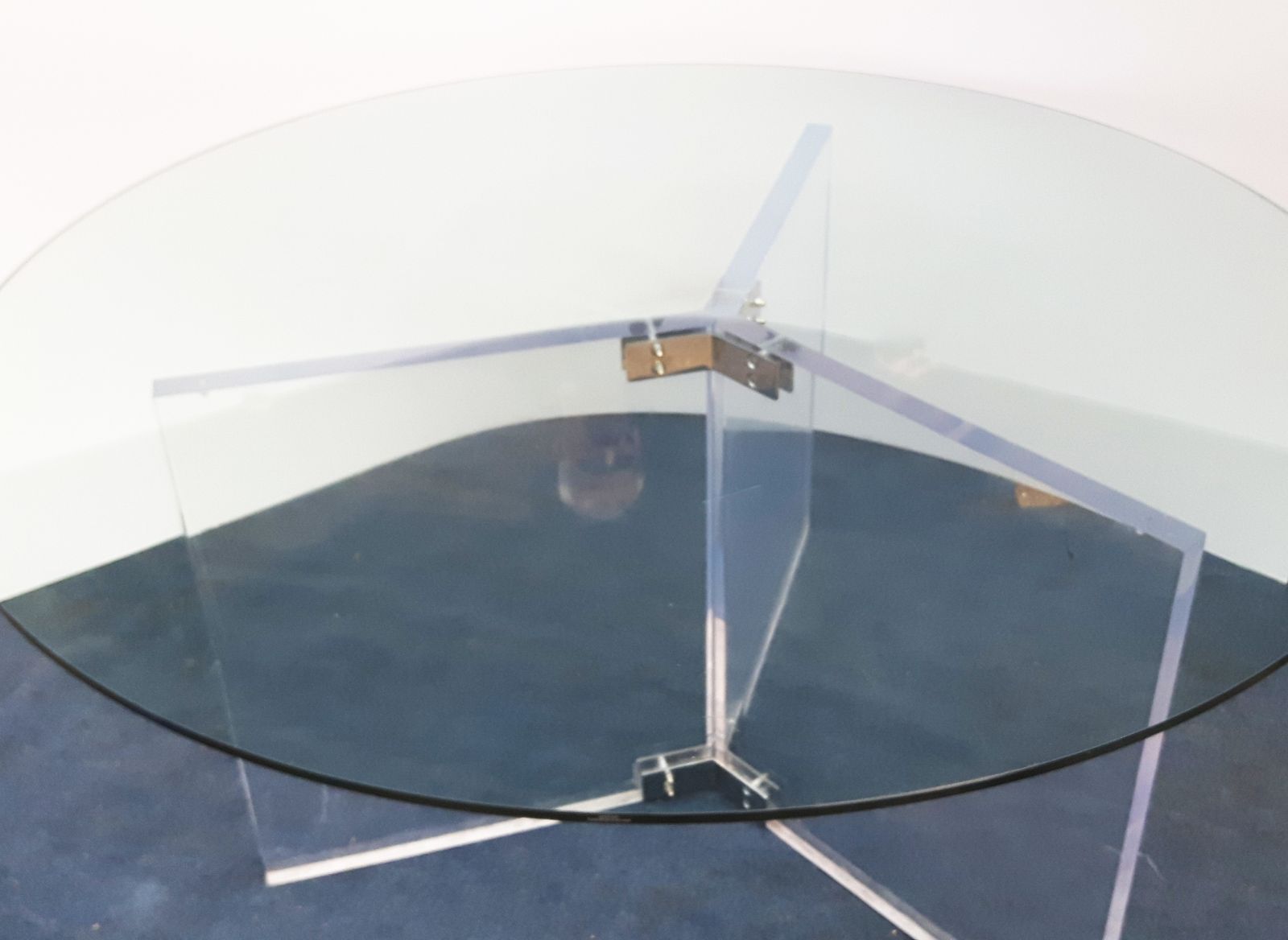 Xl Vintage Lucite, Chrome & Glass Round Dining Table Display Regency Hollywood photo Furniture