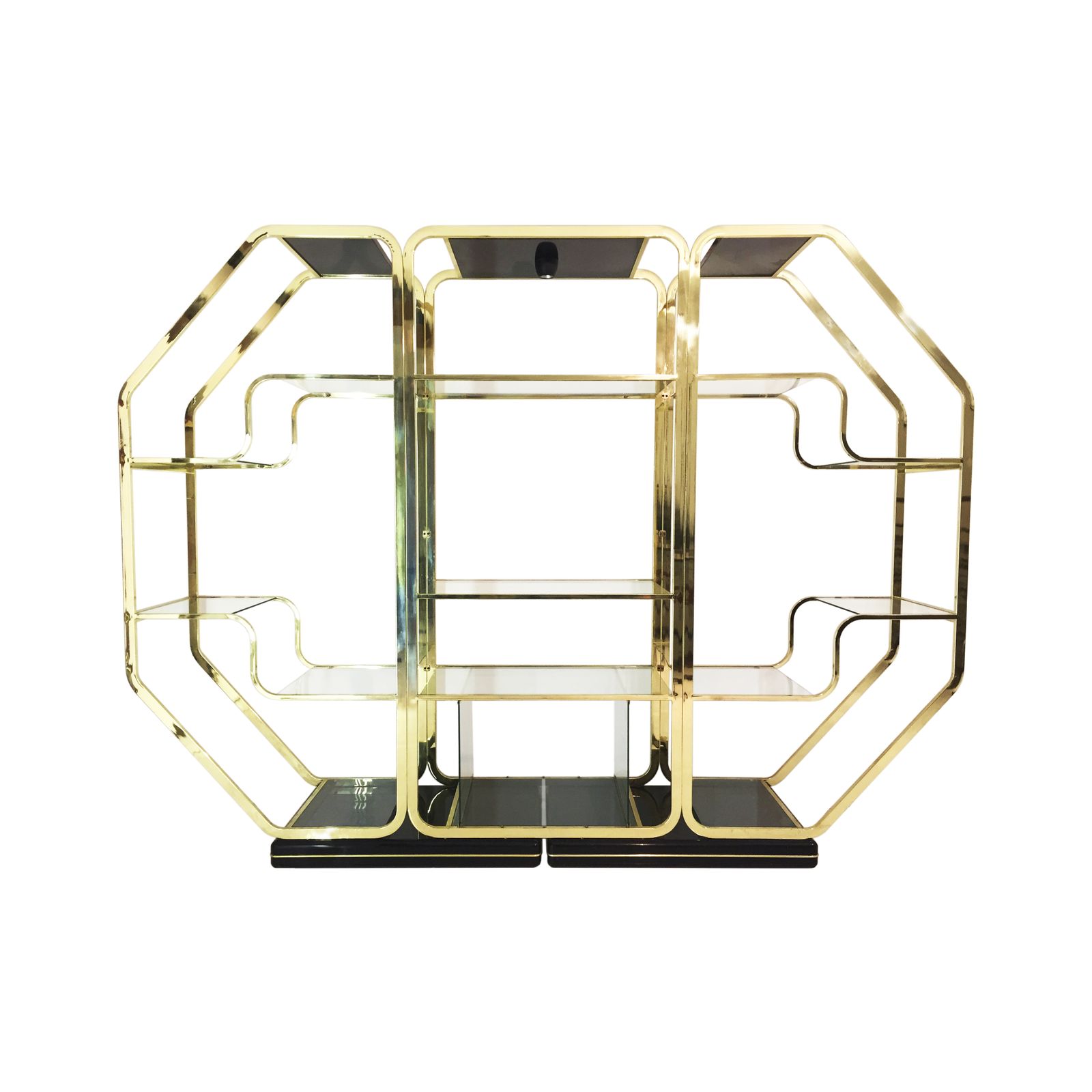 Romeo Rega Manner Brass Glass Octagonal Etagere Hollywood Regency 70s Midcentury Black Lacquered