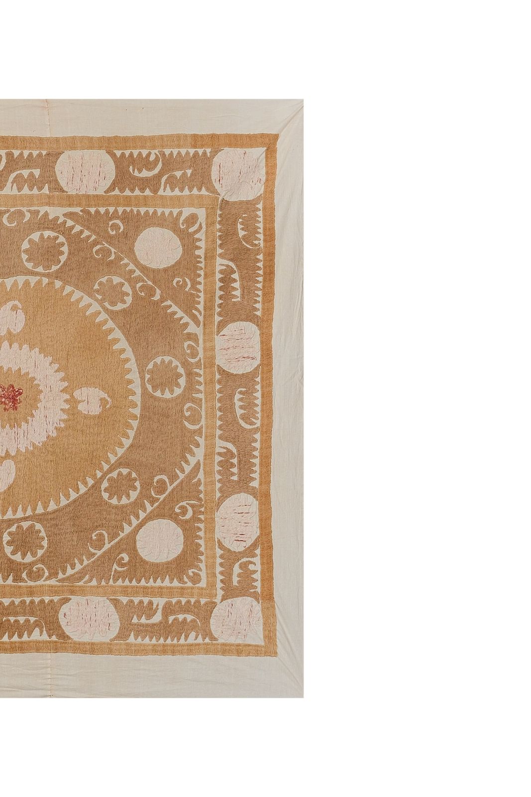 Uzbek Hand Embroidery Brown And Beige Suzani, Boho Wall Hanging Decor, Natural Color Suzani Tablecloth 4'5'' X 4'6'' photo Textiles