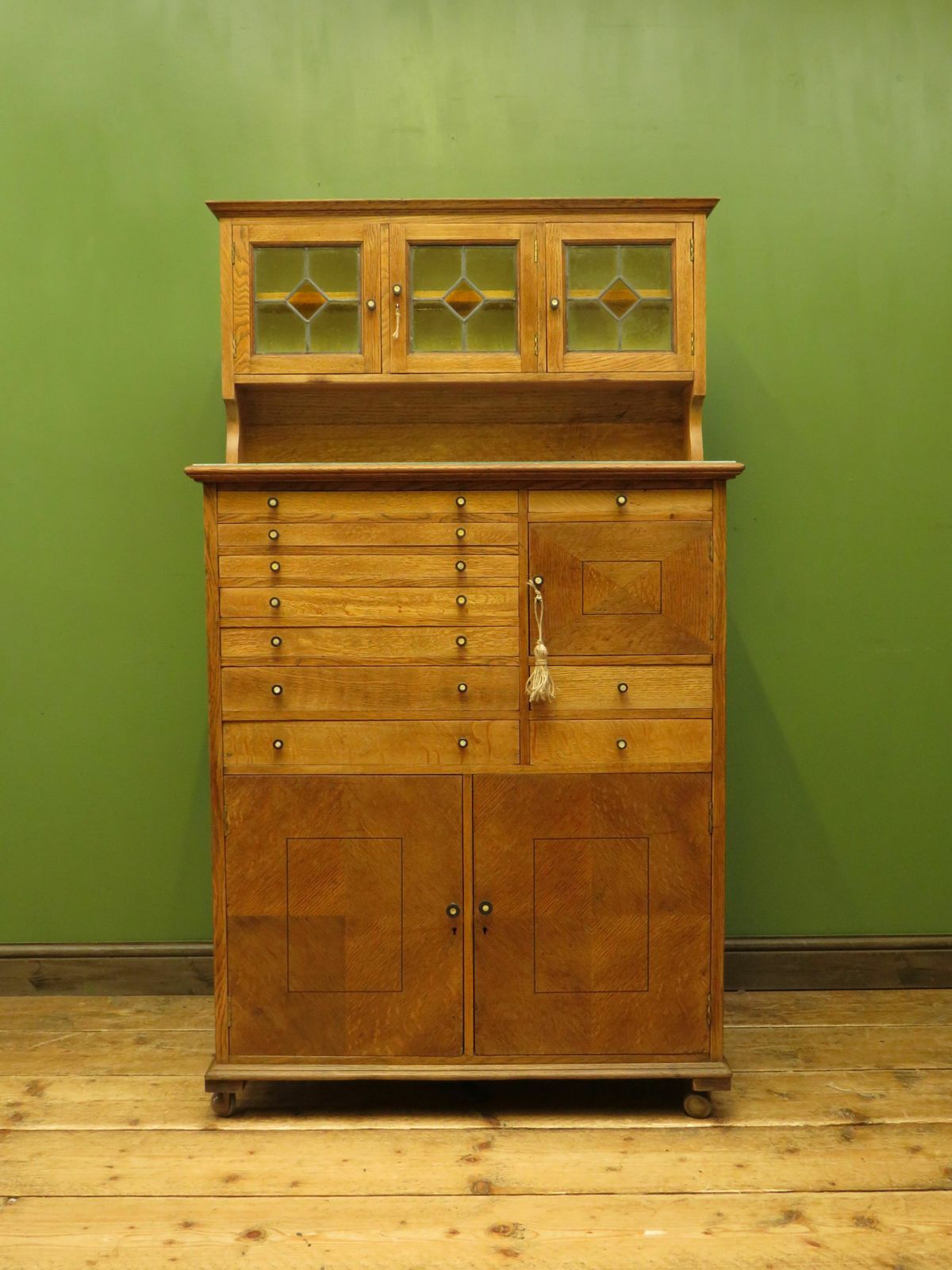 975.0 Antique Collectors Dentists Chest, With Stained Glass, Fully Restored photo