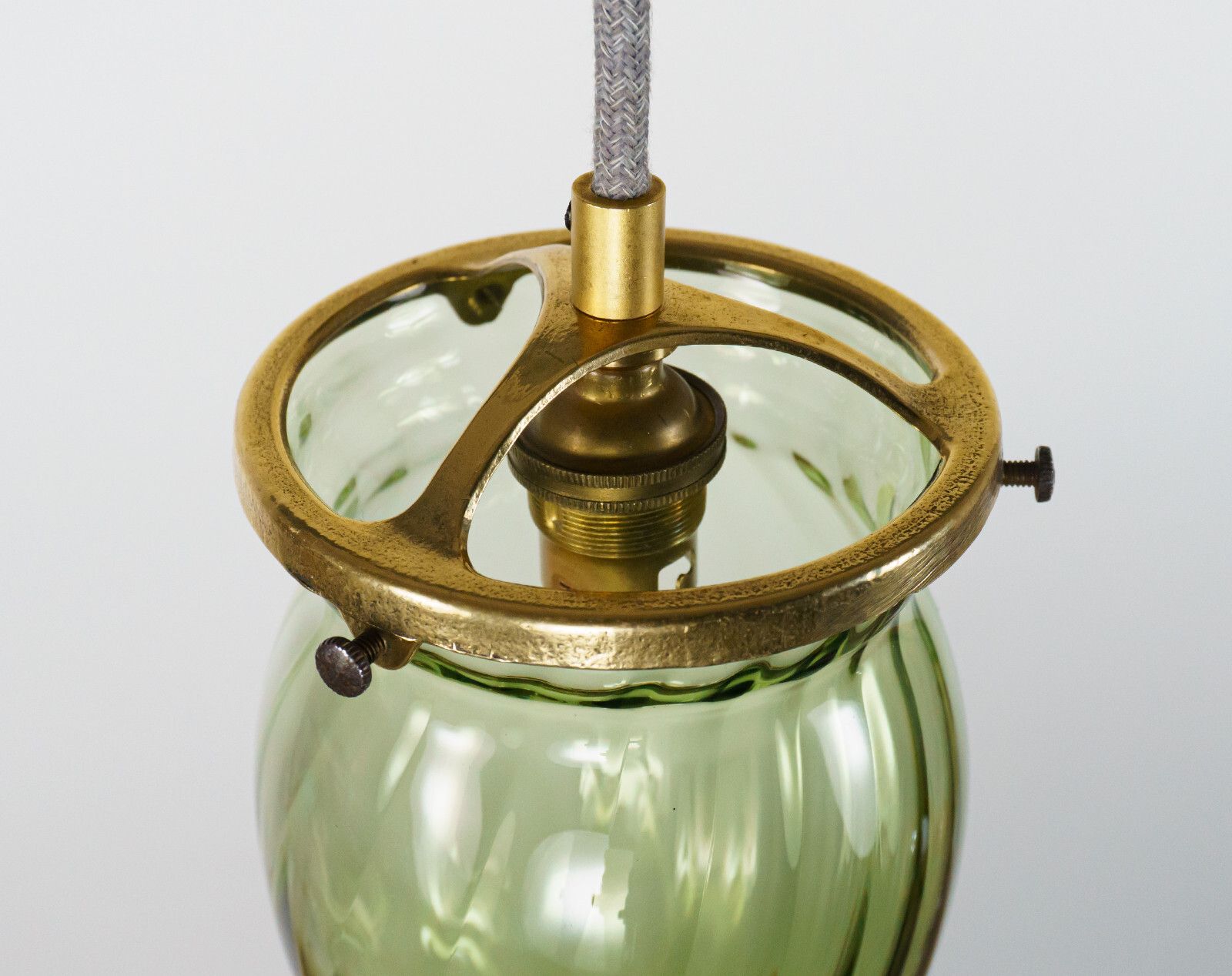 Victorian James Powell Whitefriars Attrib. Sea Green Wrythen Glass Pendant Lamp photo Lighting