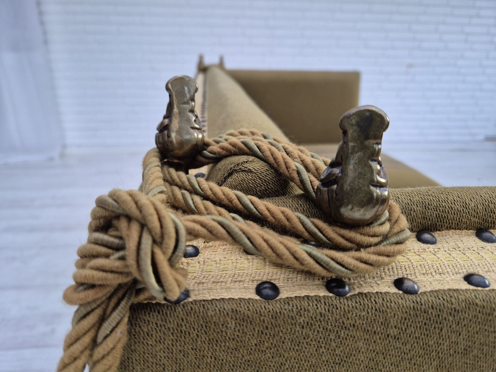 1960s, Danish Velour 2 Seater Drop Arm Sofa, Wool, Original Condition. photo for sale