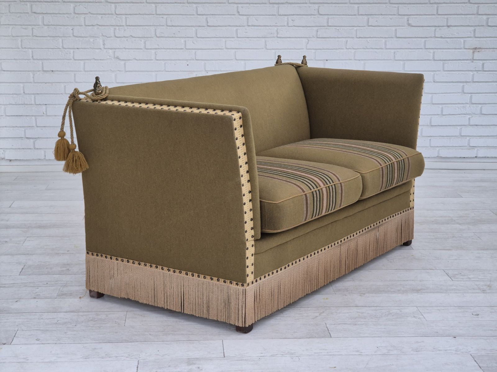 1960s, Danish Velour 2 Seater Drop Arm Sofa, Wool, Original Condition. photo vinterior