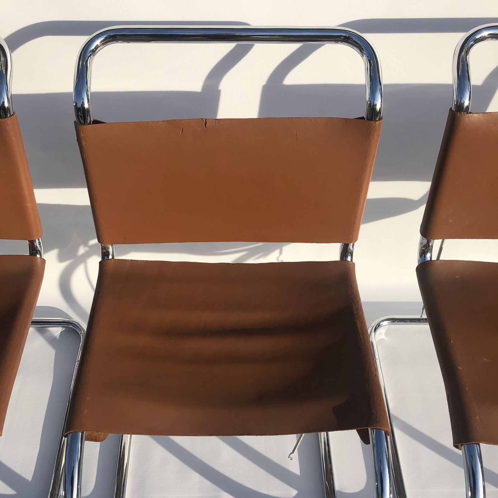 Pair Of Ludwig Mies Van Der Rohe Mr10 Leather Chrome Dining Chairs 1960s Midcentury photo 1380.0