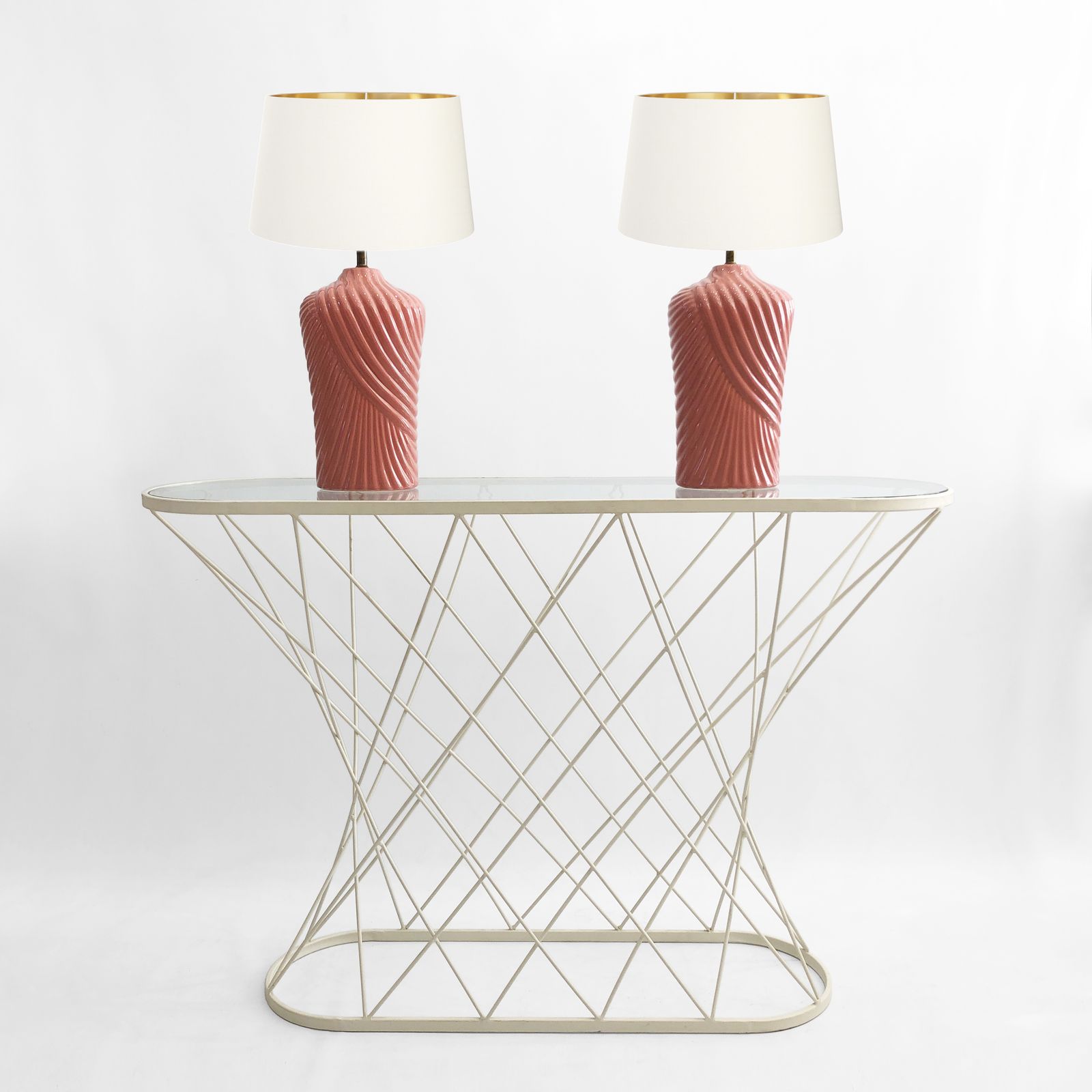 White Twisted Console 1980s Isamu Noguchi Style USA Mid Century Oval photo for sale
