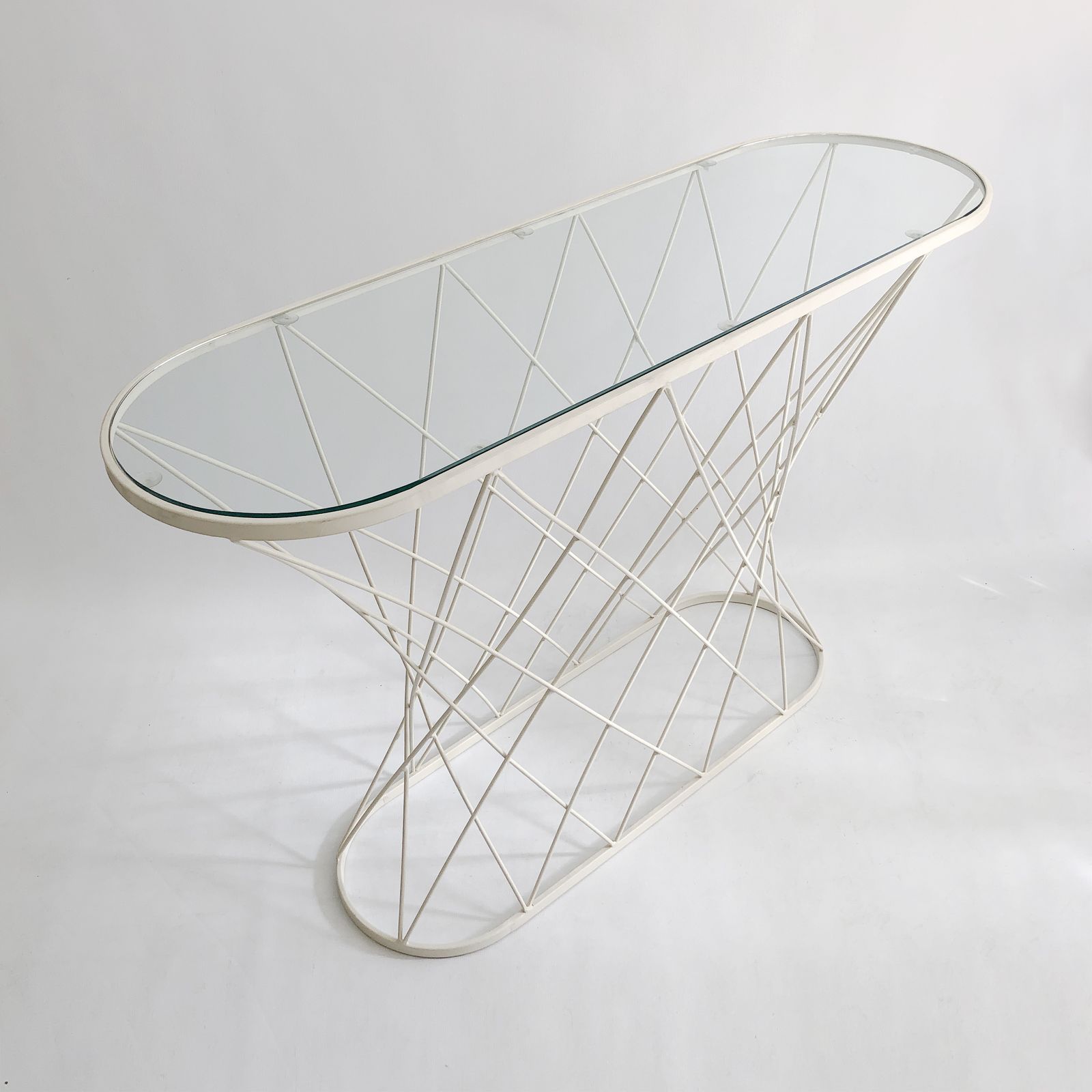 White Twisted Console 1980s Isamu Noguchi Style USA Mid Century Oval photo vintage