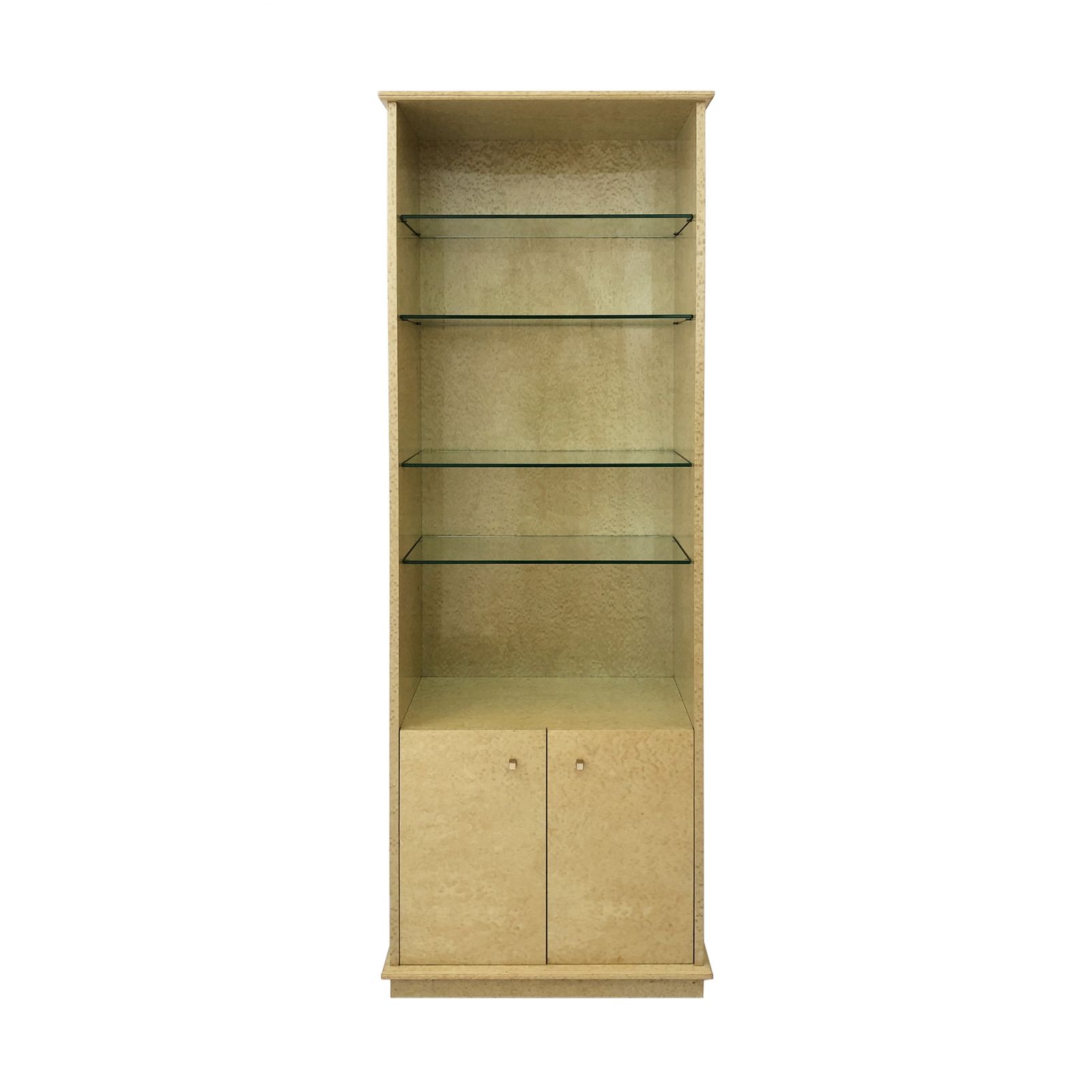 Studio Smania Tall Lacquered Maple Burl Display Cabinet 1970s Glass Brass Memphis Milano Style 1980s Vintage