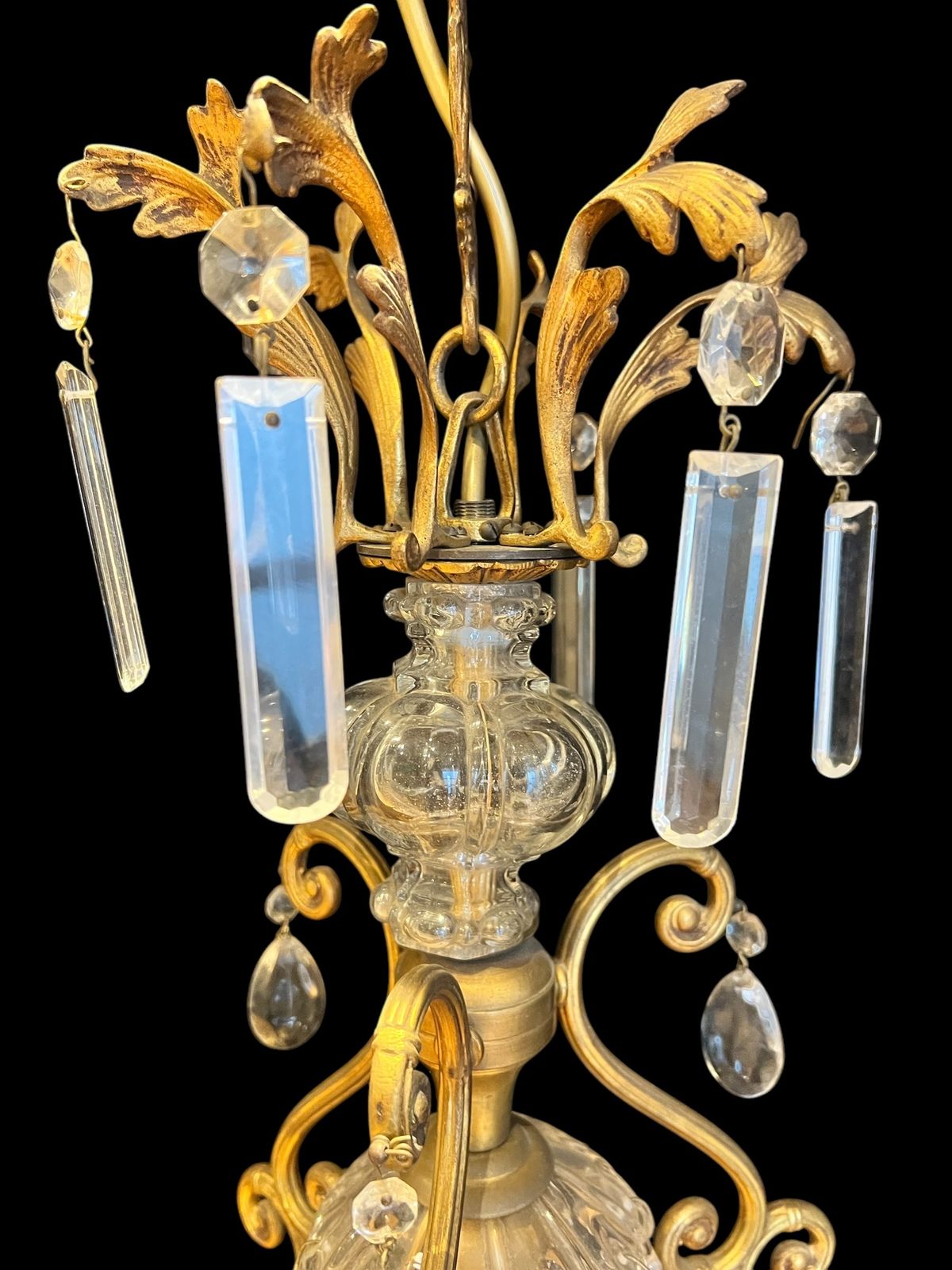 A Pair Of Gilt Florentine Four Light Antique Crystal Chandeliers photo Lighting