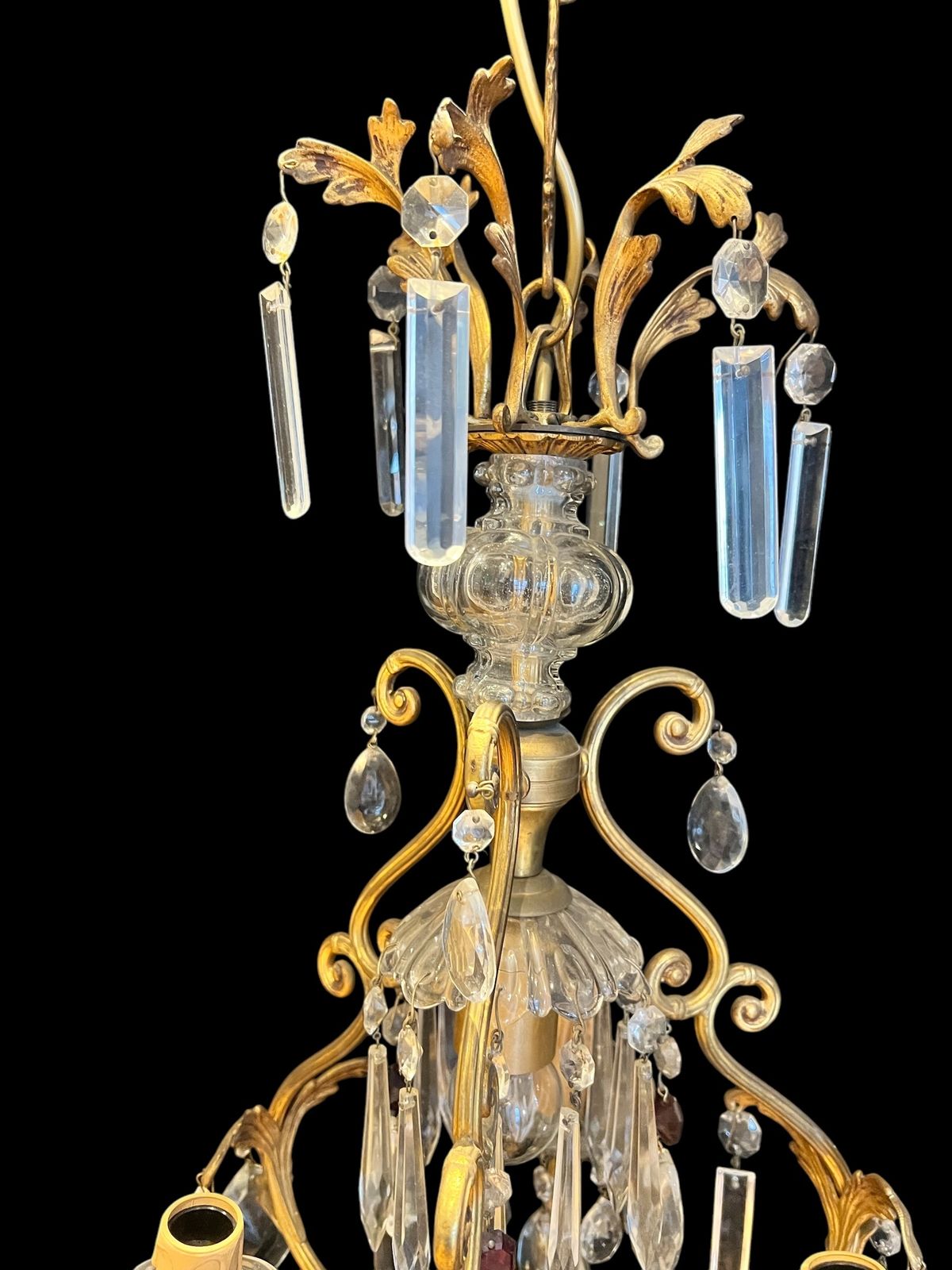 A Pair Of Gilt Florentine Four Light Antique Crystal Chandeliers photo 750.0