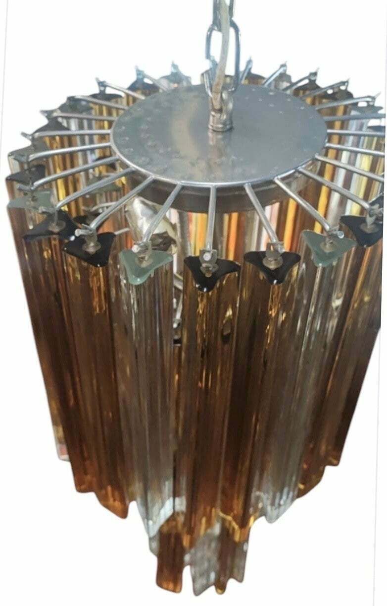 1960s White And Amber Trilobi Murano Glass Spiral Cascade Chandelier photo for sale