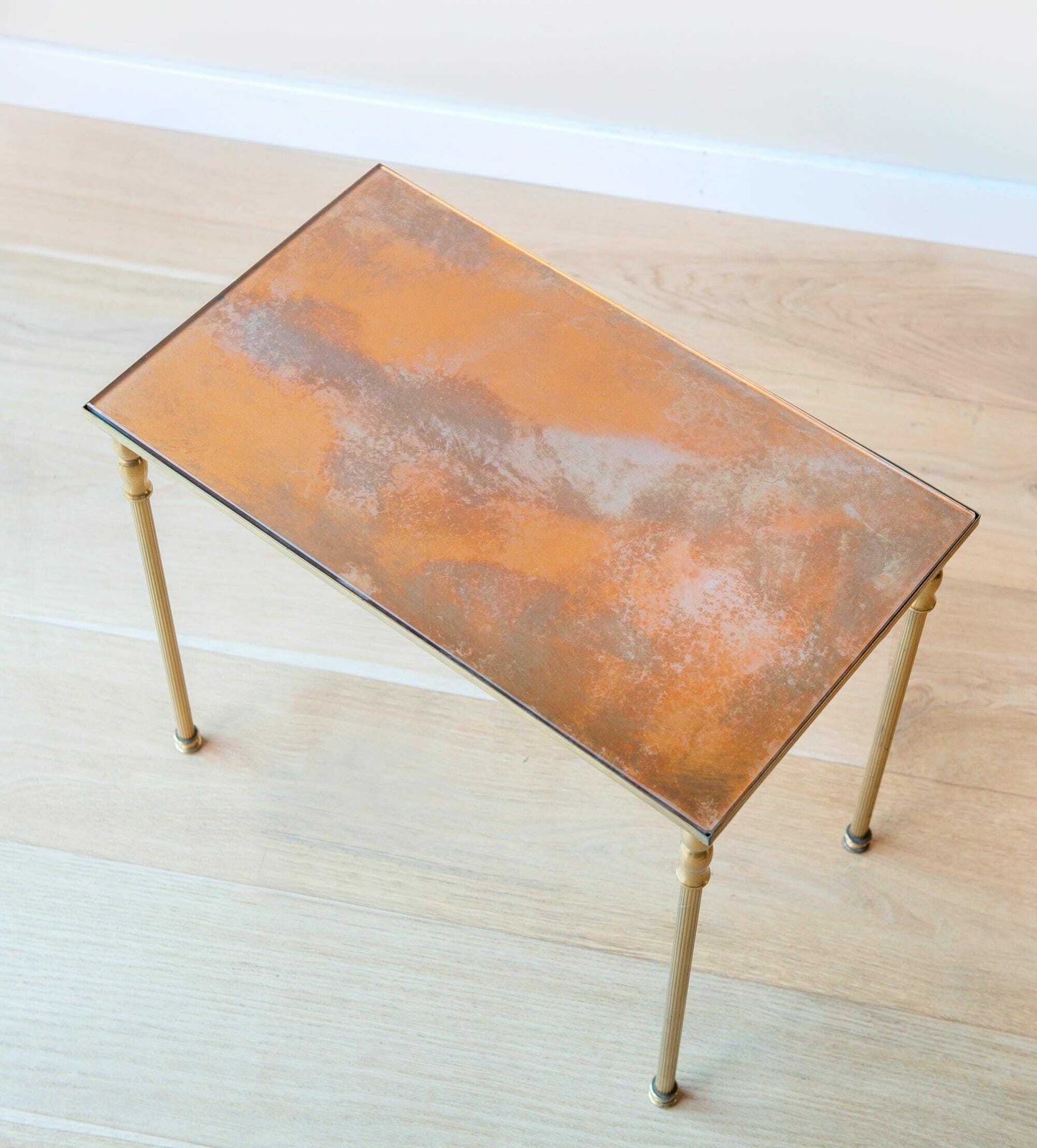Brass Side Table With Glass Tabletop, Hollywood Regency, Rectangle Coffee Table, 1960s Design, Mid Century Golden Console Table photo for sale