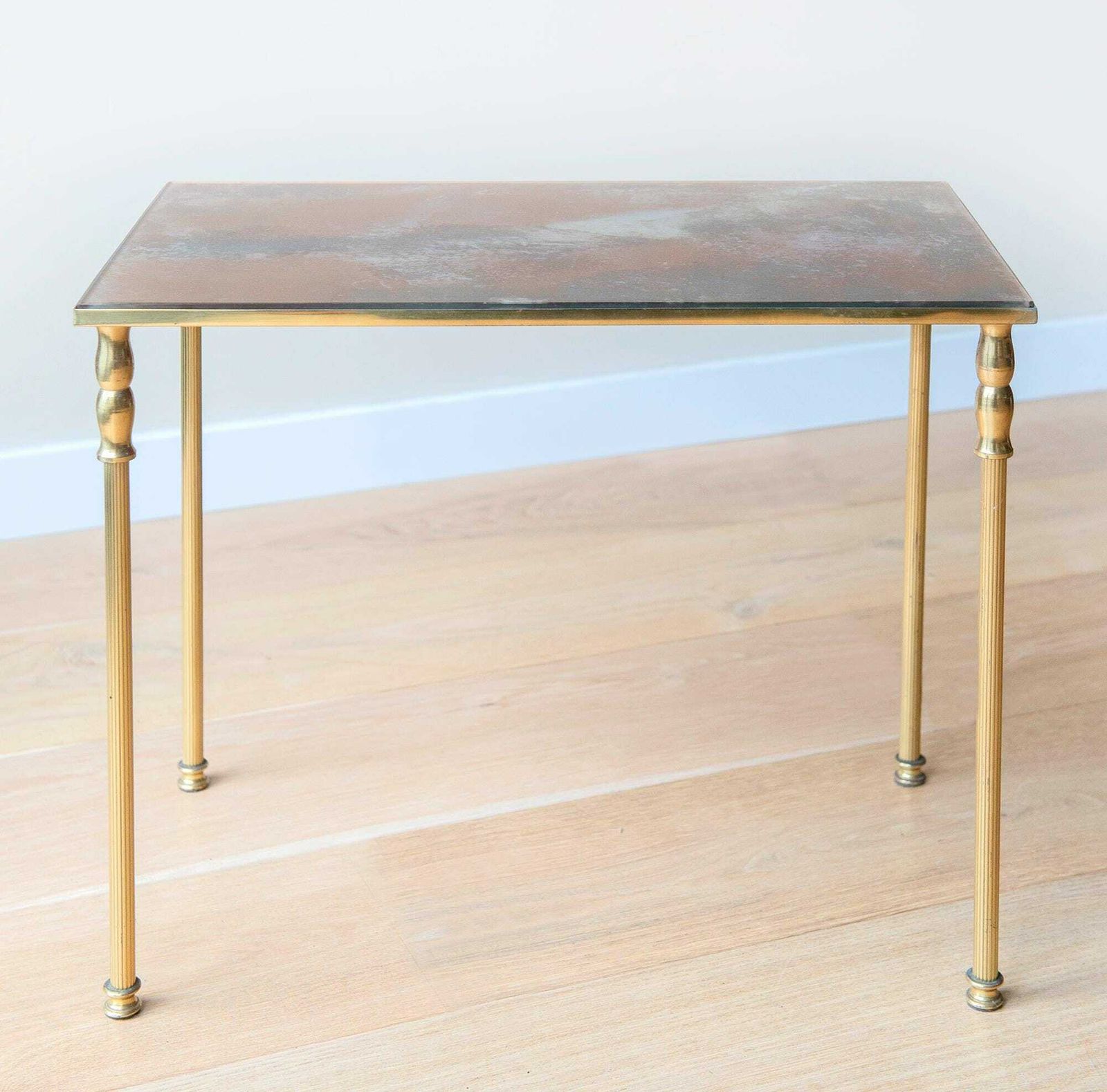 Brass Side Table With Glass Tabletop, Hollywood Regency, Rectangle Coffee Table, 1960s Design, Mid Century Golden Console Table photo 315.0