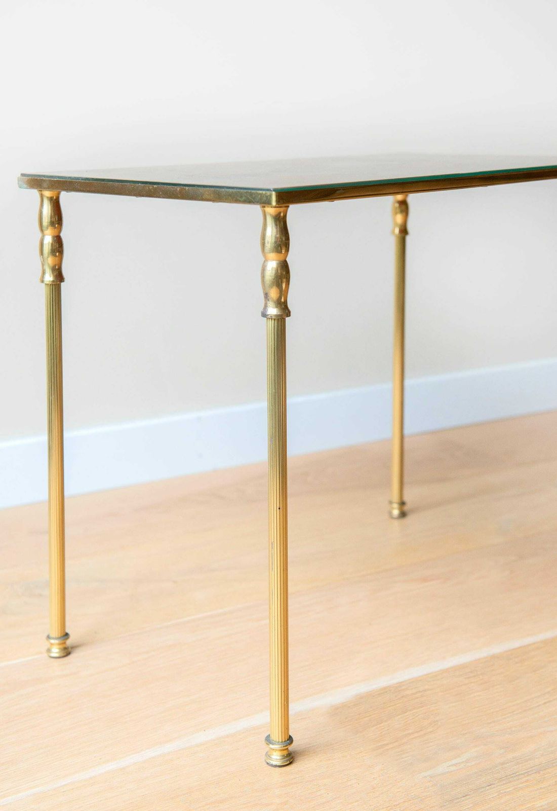 Brass Side Table With Glass Tabletop, Hollywood Regency, Rectangle Coffee Table, 1960s Design, Mid Century Golden Console Table photo buy