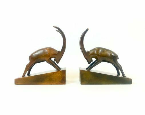 Art Deco Wooden Billy Goat Bookends From Rhön Kunst, 1930s, Set Of 2